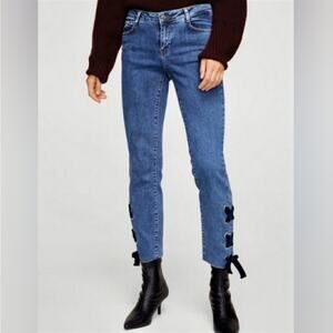 Mango Cropped Tie Ankle Jeans